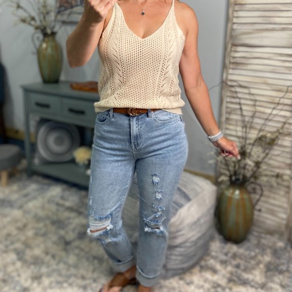 Risen High Rise Boyfriend Distressed Straight Stretch Jeans Light 2422 - Picture 9 of 13